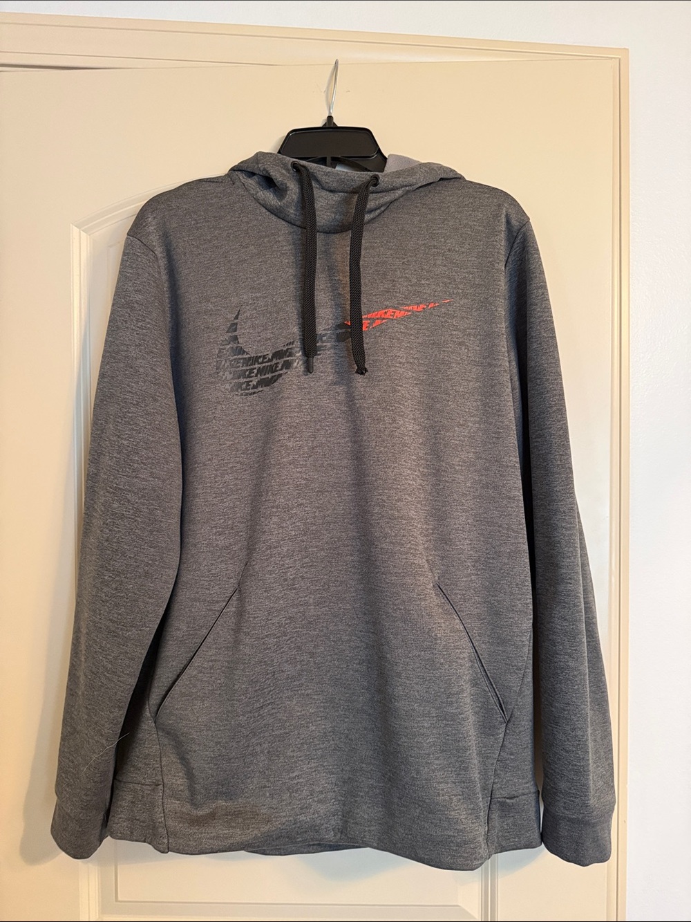 Nike Men's Heather Gray Hoodie with Small Orange Swoosh